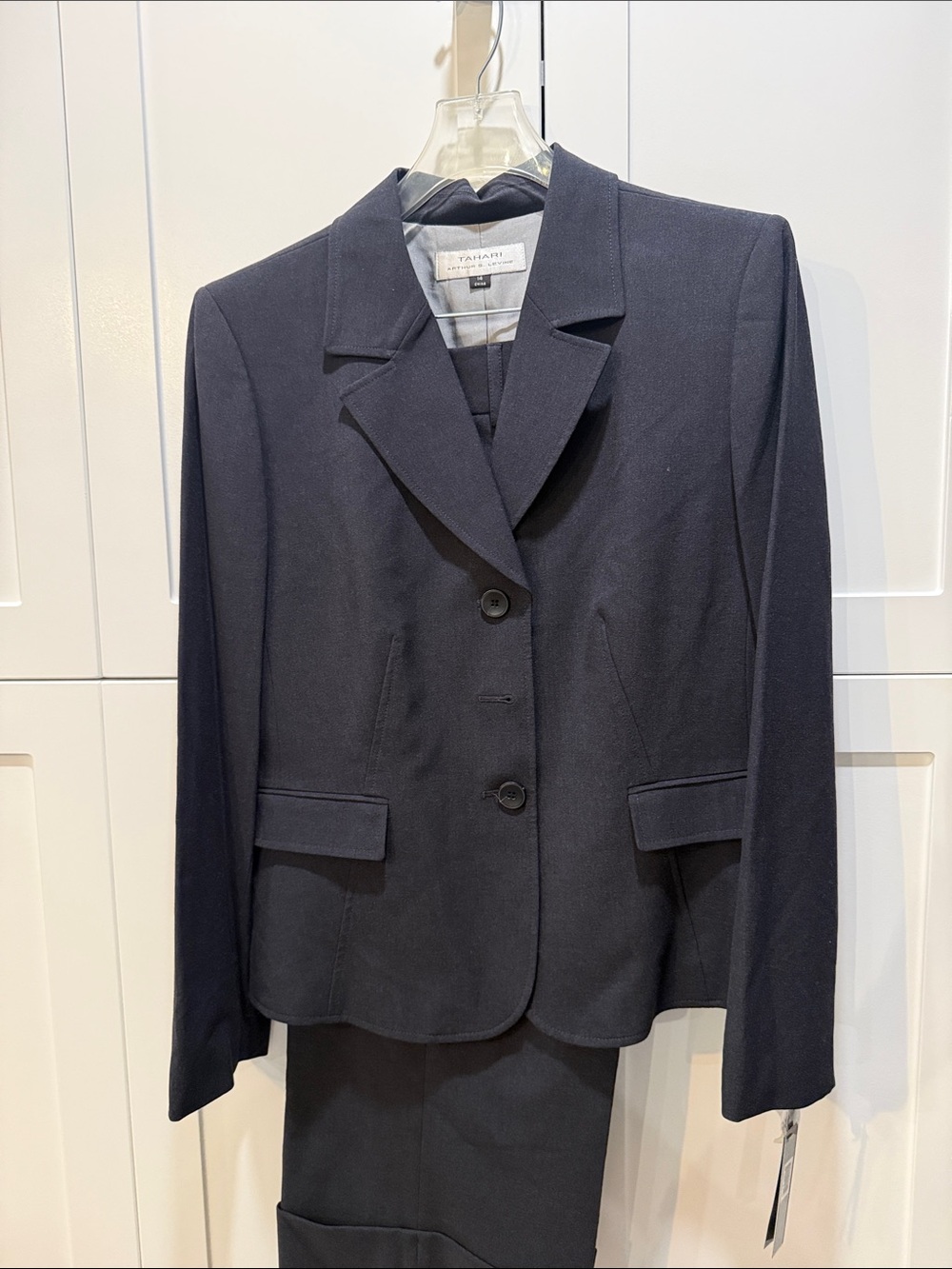 Tahari ASL Navy Two-Button Tailored Blazer